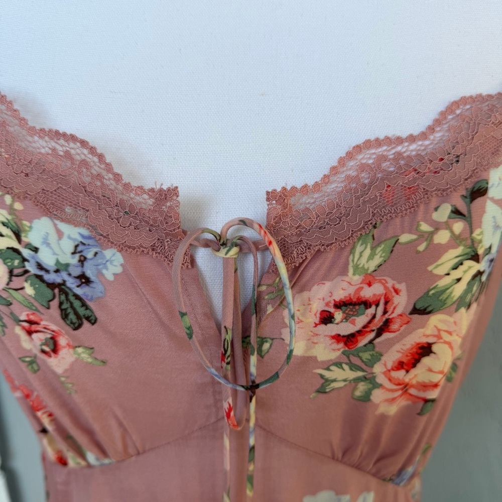 New GAP Dusty rose Pink Floral Midi flowy peasant coquette smocked panel Dress M - Picture 6 of 9